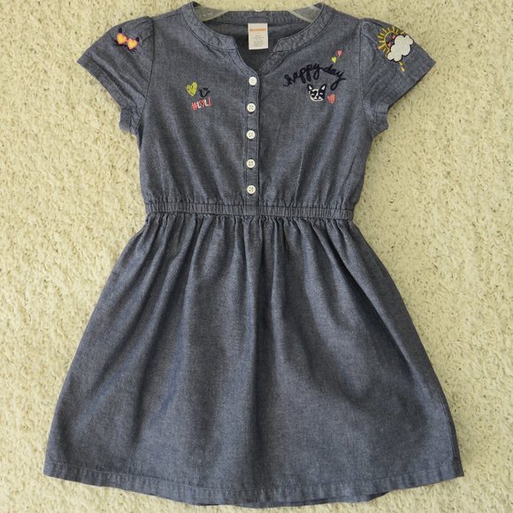 GYMBOREE Girls Dress Size 7 100% Cotton Button-up Front-Half Beautiful Embroider - Picture 1 of 12